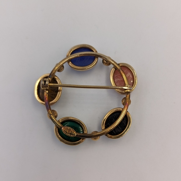 Egyptian Revival Danecraft Scarab Semiprecious Stones 12K gold filled Brooch - Picture 3 of 8